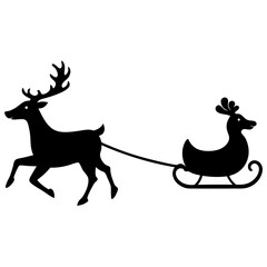 A majestic reindeer pulls a festive sleigh with a charming reindeer on a white background silhouette