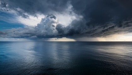 mysterious storm clouds over a reflective ocean surface
