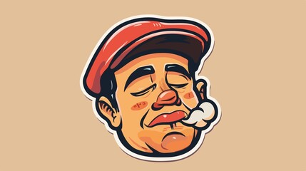 Cartoon man with red cap smoking, expressing calm and relaxation in a vibrant graphic illustration