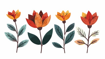 Elegant flower collection with watercolor style in warm fall colors for print and web design projects