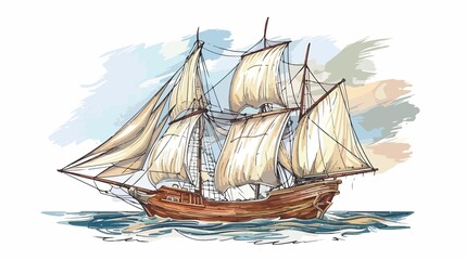 Classic sailing ship illustration with billowing sails and ocean waves, perfect for historical maritime themes