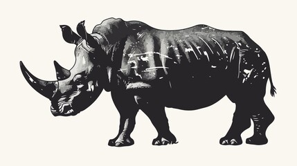 Powerful monochrome rhino illustration perfect for conservation awareness campaigns and wildlife projects