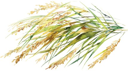 Elegant watercolor illustration of wild grass blowing in the breeze, perfect for natural designs