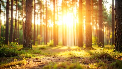 Obraz premium Sunlit Forest Path With Warm Colors And Blurred Background