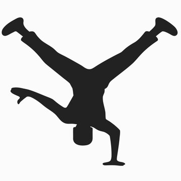 B-Boy Headspin Silhouette &ndash; Full Black Breakdance Move in Dynamic Flat Vector Style
