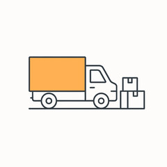 Icon Ilustrasi Pengiriman Truk dengan Paket | Layanan Logistik dan Distribusi E-commerce