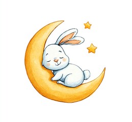 Cute Bunny Sleeping on the Moon