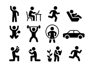 Collection of human activity silhouettes isolated on white background