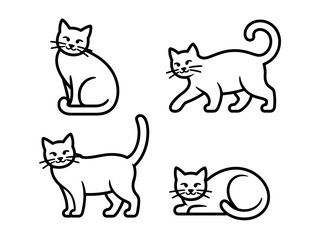 Obraz premium Four stylized cat poses silhouette isolated on white background