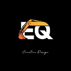 HQ Excavator Arm Construction Logo - Bold Industrial Letter mark Design for Heavy Equipment, Contractor Branding & Modern Engineering Identity