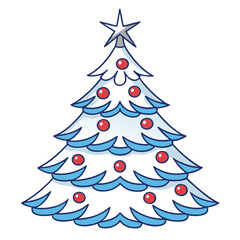 Obraz premium Snowy Christmas Tree Vector with Blue Snow, Red Ornaments, and Silver Star