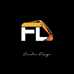 FL Excavator Arm Construction Logo - Bold Industrial Letter mark Design for Heavy Equipment, Contractor Branding & Modern Engineering Identity