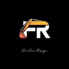 FR Excavator Arm Construction Logo - Bold Industrial Letter mark Design for Heavy Equipment, Contractor Branding & Modern Engineering Identity