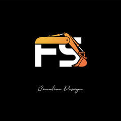 FS Excavator Arm Construction Logo - Bold Industrial Letter mark Design for Heavy Equipment, Contractor Branding & Modern Engineering Identity
