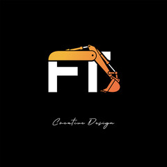 FT Excavator Arm Construction Logo - Bold Industrial Letter mark Design for Heavy Equipment, Contractor Branding & Modern Engineering Identity