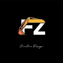 FZ Excavator Arm Construction Logo - Bold Industrial Letter mark Design for Heavy Equipment, Contractor Branding & Modern Engineering Identity