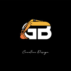 GB Excavator Arm Construction Logo - Bold Industrial Letter mark Design for Heavy Equipment, Contractor Branding & Modern Engineering Identity