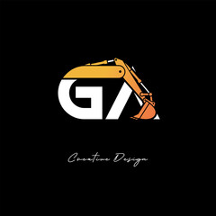 GA Excavator Arm Construction Logo - Bold Industrial Letter mark Design for Heavy Equipment, Contractor Branding & Modern Engineering Identity