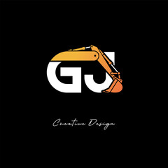 GJ Excavator Arm Construction Logo - Bold Industrial Letter mark Design for Heavy Equipment, Contractor Branding & Modern Engineering Identity