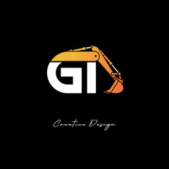 GI Excavator Arm Construction Logo - Bold Industrial Letter mark Design for Heavy Equipment, Contractor Branding & Modern Engineering Identity