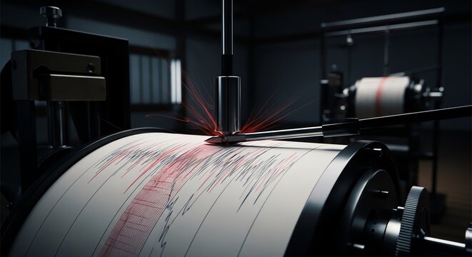 Seismograph recording earthquake activity data