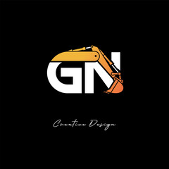 GN Excavator Arm Construction Logo - Bold Industrial Letter mark Design for Heavy Equipment, Contractor Branding & Modern Engineering Identity