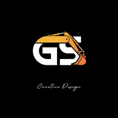 GS Excavator Arm Construction Logo - Bold Industrial Letter mark Design for Heavy Equipment, Contractor Branding & Modern Engineering Identity