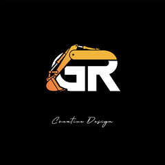 GR Excavator Arm Construction Logo - Bold Industrial Letter mark Design for Heavy Equipment, Contractor Branding & Modern Engineering Identity