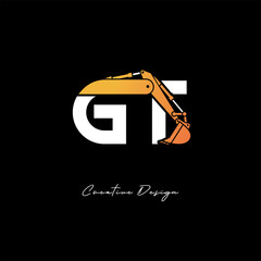 GT Excavator Arm Construction Logo - Bold Industrial Letter mark Design for Heavy Equipment, Contractor Branding & Modern Engineering Identity