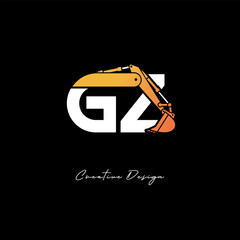 GZ Excavator Arm Construction Logo - Bold Industrial Letter mark Design for Heavy Equipment, Contractor Branding & Modern Engineering Identity