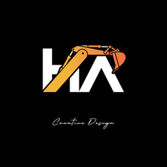 HA Excavator Arm Construction Logo - Bold Industrial Letter mark Design for Heavy Equipment, Contractor Branding & Modern Engineering Identity