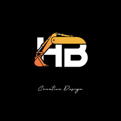 HB Excavator Arm Construction Logo - Bold Industrial Letter mark Design for Heavy Equipment, Contractor Branding & Modern Engineering Identity