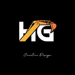 HG Excavator Arm Construction Logo - Bold Industrial Letter mark Design for Heavy Equipment, Contractor Branding & Modern Engineering Identity