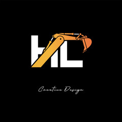 HL Excavator Arm Construction Logo - Bold Industrial Letter mark Design for Heavy Equipment, Contractor Branding & Modern Engineering Identity