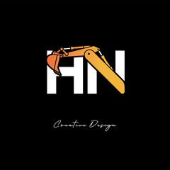 HN Excavator Arm Construction Logo - Bold Industrial Letter mark Design for Heavy Equipment, Contractor Branding & Modern Engineering Identity