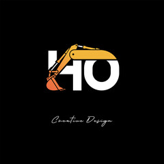 HO Excavator Arm Construction Logo - Bold Industrial Letter mark Design for Heavy Equipment, Contractor Branding & Modern Engineering Identity