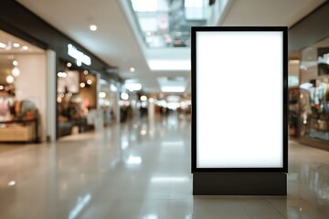 Modern Blank Billboard Mockup in Bright Shopping Mall, Advertising Space for Retail Promotion and Marketing Campaign