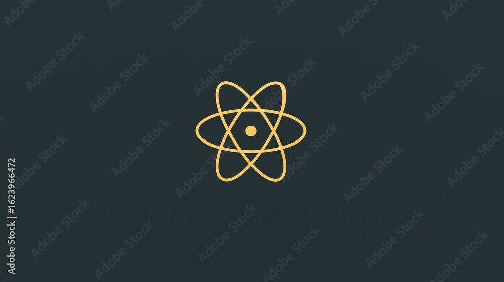 Poster ai quantum computing research and development concept, atomic symbol on a dark background, represent