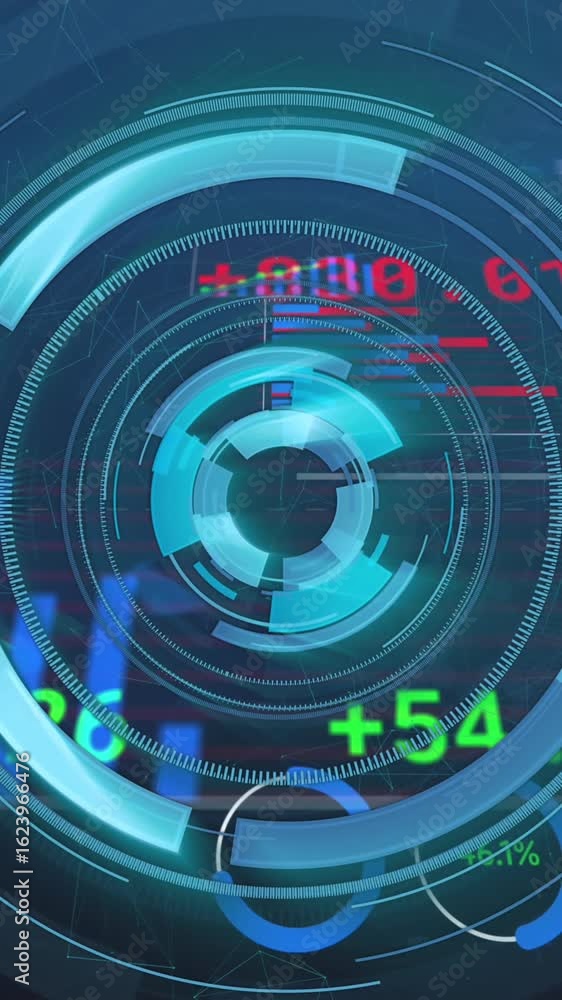 Aufkleber animation of scope and financial data processing over blue background