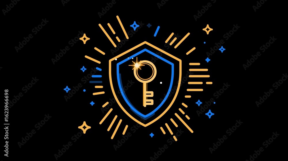 Poster shield with key design, emphasizing security and protection.
