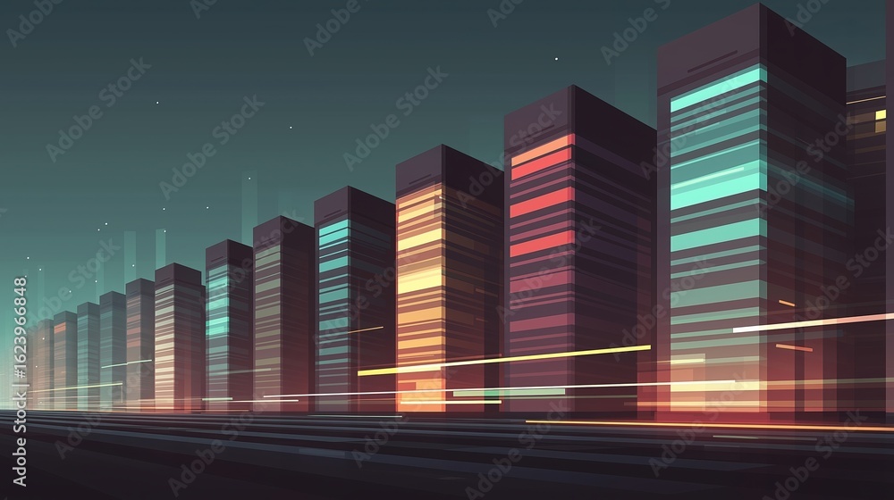 Poster ai quantum computing research and development concept, futuristic server rack with glowing
