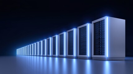 Obraz premium AI Quantum Computing Research and Development concept, Futuristic server rack in a high-tech environment.