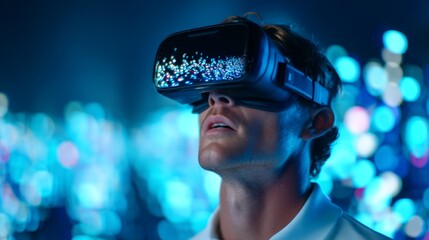 Digital Nomad: Immersive VR Exploration in Glowing Metaverse - Futuristic Technology for Modern Branding