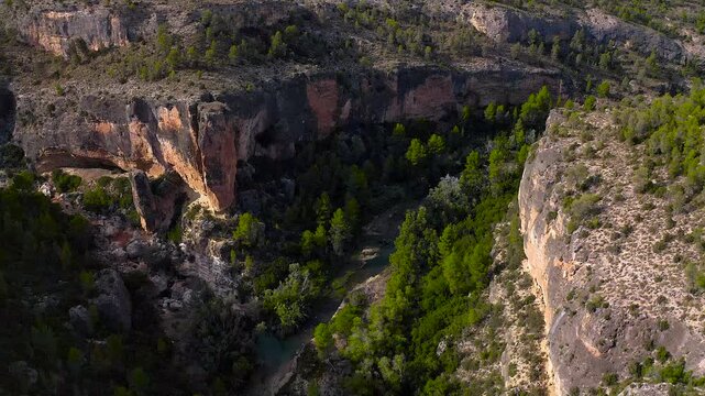 Aerial view of the Hoces del Cabriel Natural Reserve. The waters of Cabriel river, main affluent of the bigger J&uacute;car river, meander serving as natural border between Cuenca, Valencia and Albacete.