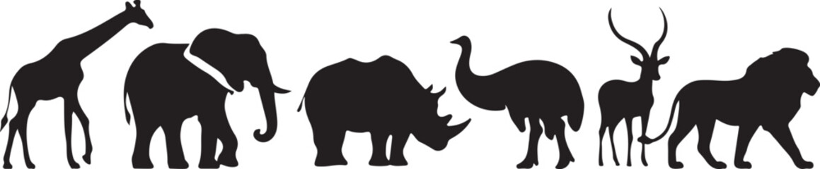 African wildlife silhouettes giraffe elephant rhino ostrich antelope lion rhinoceros