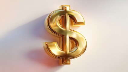 A gleaming golden dollar sign casts a dramatic shadow, symbolizing wealth, prosperity, and financial success against a neutral backdrop.