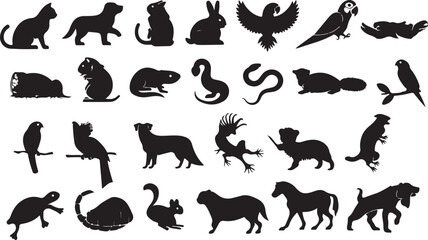 Diverse animal silhouettes collection rabbit parrot