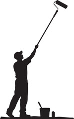 Painter with roller and paint bucket silhouette painting