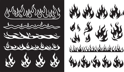 Stylized flame designs in black and white fire heat