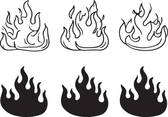 Stylized Flame Icons Black and White fire symbol